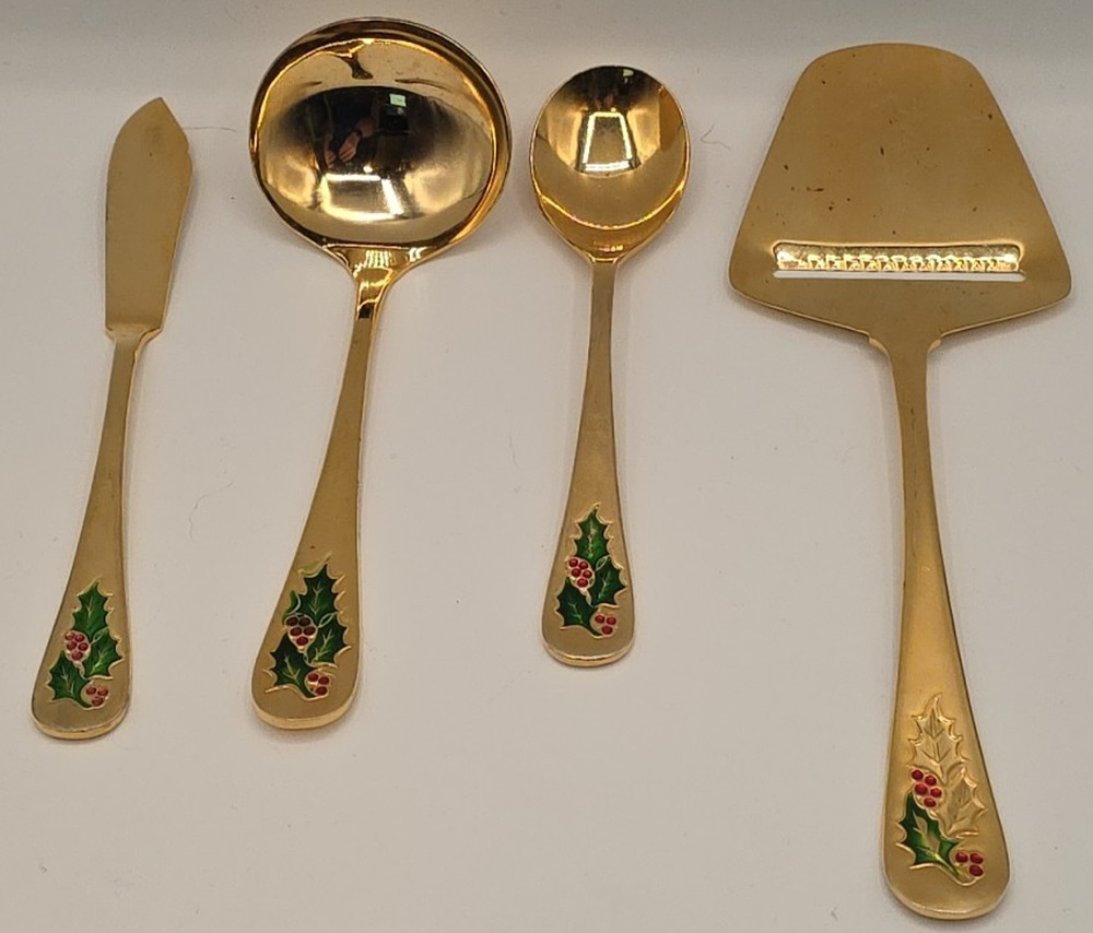 Vtg Hollyberry 4 Piece Serving Set Gold Tone JCPenney No. 1006